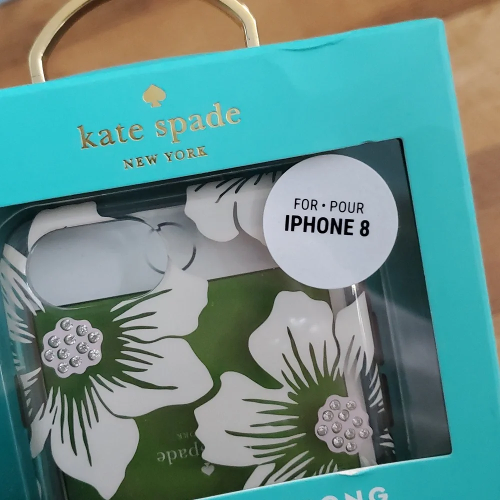 Kate Spade Clear Floral iPhone‎ 6 6s 7 8 Hardshell Protective Case Rhinestones